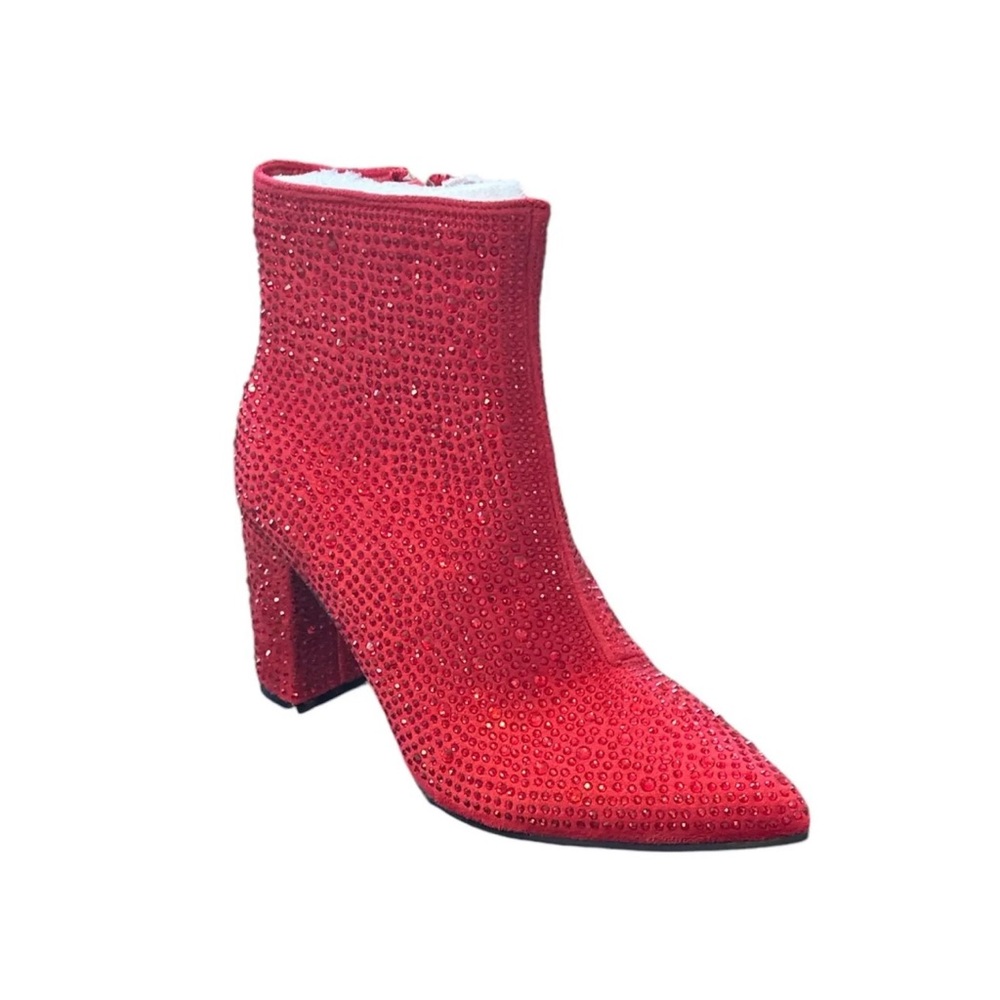 NIB Forever Rhinestone Boots Red Size 6